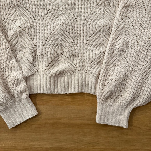 American Eagle Outfitters Cream Textured Balloon Sleeve Sweater Women's Large - Picture 4 of 7